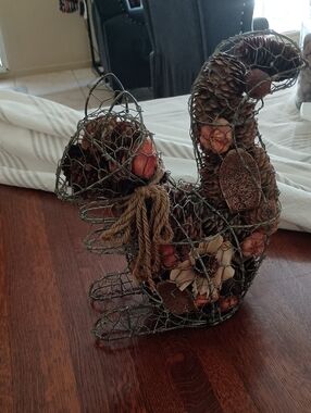 Rustic Squirrel-Shaped Galvanized Chicken  Wire Sculpture Filled with Potpourri